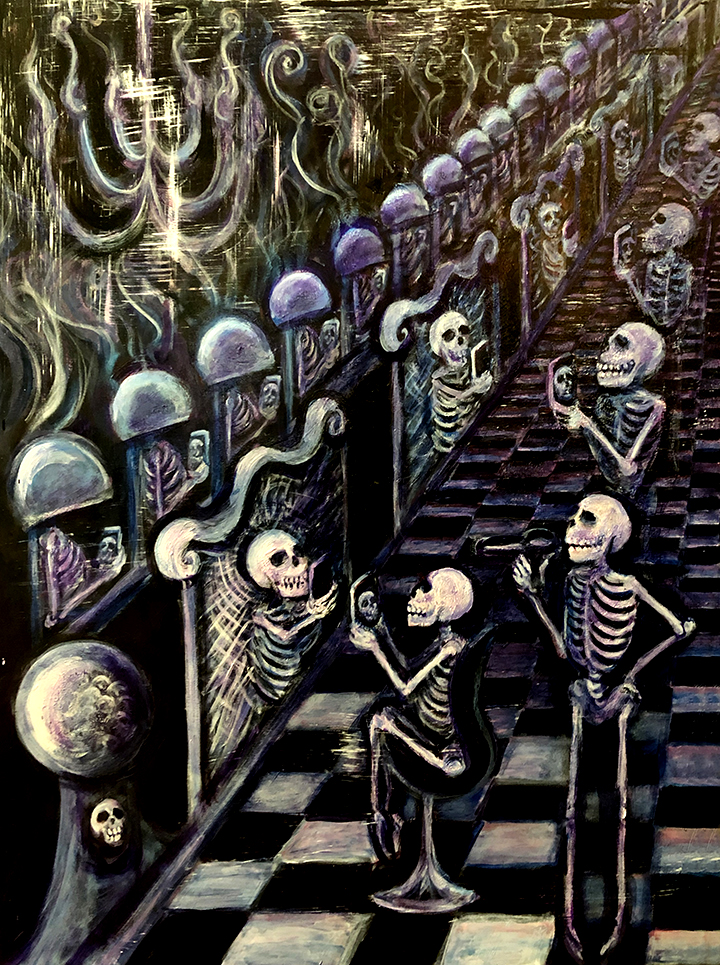 PAINTING OF SKELETONS IN A BEAUTY SALON